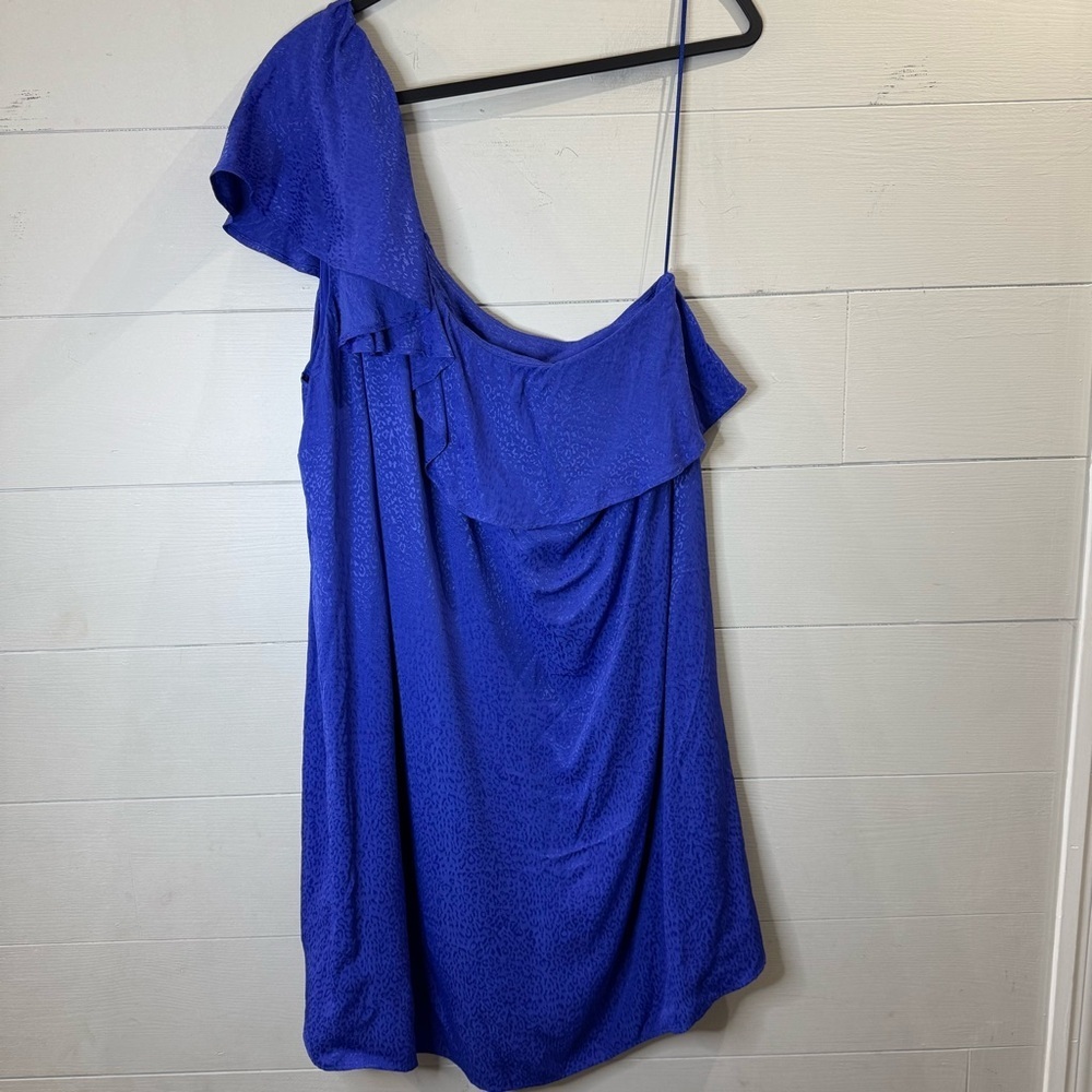 Anthropologie | Women's Blue Ruffled One Shoulder Mini Dress Size 14W